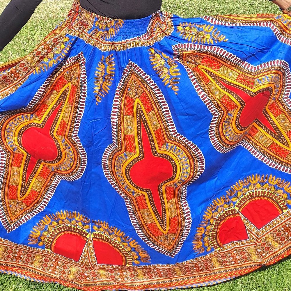 Blue & Red Dashiki Maxi Skirt